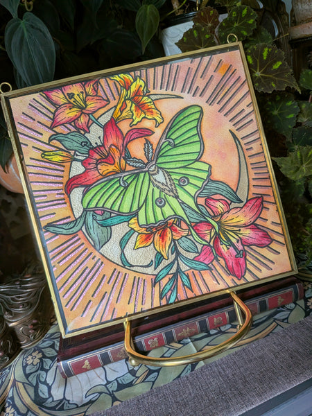 Framed Watercolor Original: Luna Moth & Moon