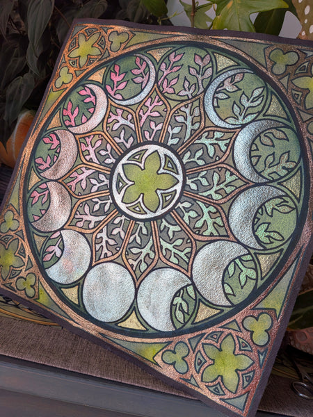 Watercolor Original: Lunar Wheel (Green and Pink)