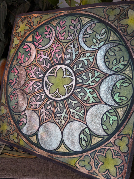 Watercolor Original: Lunar Wheel (Green and Pink)