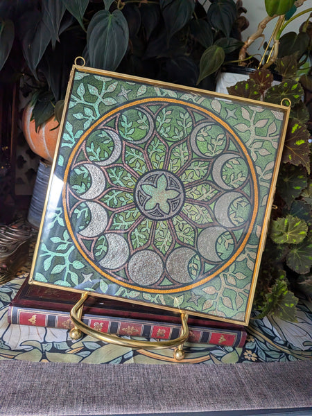 Framed Watercolor Original: Lunar Wheel (Green and Pink)