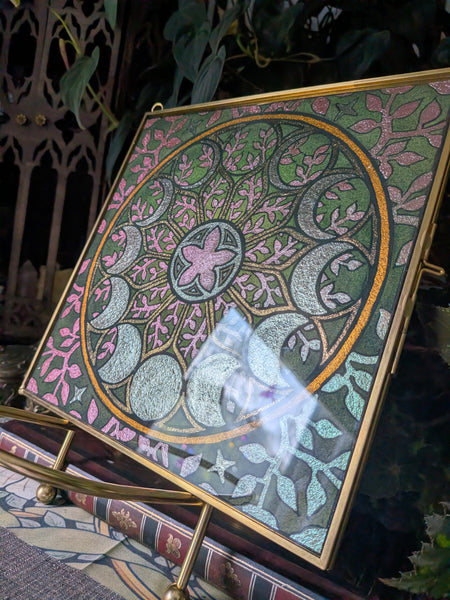 Framed Watercolor Original: Lunar Wheel (Green and Pink)