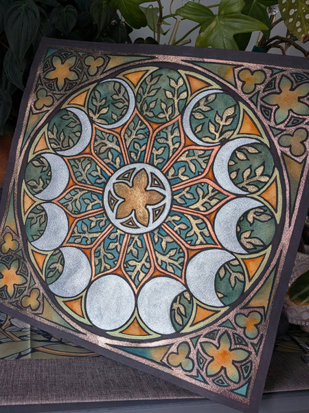 Watercolor Original: Lunar Wheel (Verdigris)