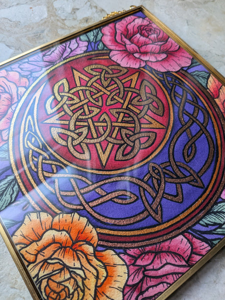 Framed Watercolor Original: Rose and Pentacle