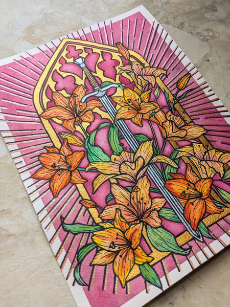 Watercolor Original: Blooming Sword (Lily)