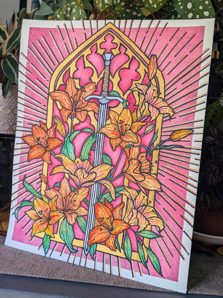 Watercolor Original: Blooming Sword (Lily)