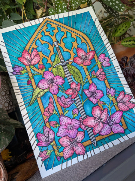 Watercolor Original: Blooming Sword (Fantasy Jasmine)