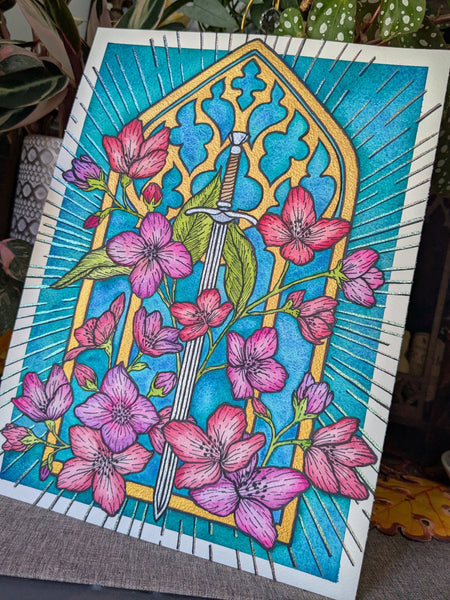 Watercolor Original: Blooming Sword (Fantasy Jasmine)